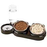 Katzennapf & Hundenapf Set, 3-in-1 Katzen Futternapf mit Wasserspender, Erhöhte Schüssel Edelstahl mit Ständer, Futterstation für Katzen und Kleine Hunde, Schwarz