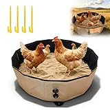 Wanne Hühner Sandbad, 80 × 20cm Staubbad für Hühner Faltbar Hühnerstaubbad Einstellbare Hühnersandbad Sandbadewanne mit 4 Erdankern Sandbad für Hühners Hühnerstall Zubehör (Grau)