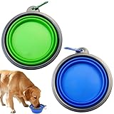 2 Stück Hundenäpfe Faltbare Reiseschale, tragbarer Hundewasserfutternapf, Uslaufsichere Hundenapf mit Bergsteigerkarabiner, für Katzen,Hunde und Haustiere (350ml, Blau, Grün)