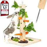 Nagergaleria® Futterbaum Kaninchen Meerschweinchen mit Bodenplatte aus Holz und Erdspieß fürs Freigehege Hasen | Heuraufe Kaninchen