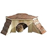 Kerbl Pet Nagerhaus, Kaninchenhaus, 37x37x16 cm, Holz Natur, Zwei Rampen, Dach als Aussichtsplattform, Rückzugmöglichkeit, vormontiert
