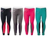 PFIFF Unisex Kinder Pfiff 102603 Kinder Reitleggings Ella Stoff Besatz Mädchenreithose, Pink / Grau 104 Reithose, Pink/Grau, EU