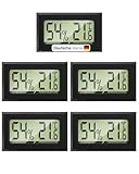Thermo-Hygrometer Digital 5er Set – Mini Hygrometer Innen & Thermometer, 2-in-1 Feuchtigkeitsmessgerät für Raumklima, Luftfeuchtigkeitsmesser für Growbox, Terrarium & Gewächshaus, | inkl. Batterien