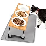 Lannvan Katzennapf Erhöht, 3er Set Futternapf Katze aus Keramik mit Napfunterlage Silikon, Ergonomischer Futterstation 15°gekippte Katzen Hundenapf,Fressnapf und Wassernapf für Katzen und kleine Hunde