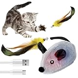 OneNine Katzenspielzeug Elektrisch Spielmaus, Katzenspielzeug Maus, Elektrisches Katzen Spielzeug Mit Federschwanz, Cat Toys, Spielzeug Katze mit USB Kabel für Katzenauslauf und Gegen Langeweile