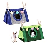 QKNOSM 2 Stück Meerschweinchen Bett, Zusammenklappbar Meerschweinchen Höhle Waschbares Hamster Kleintier Bett für Zwergkaninchen Hamster Chinchilla Igel Frettchen Grün und Blau