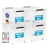 ATHLON TOOLS 4er Set 60l Aufbewahrungsboxen mit Deckel - BPA-freie & lebensmittelechte Aufbewahrungsbox mit Verschlussclips - 100% Neumaterial - Plastikbox transparent - Stapelbare Kunstoff Box