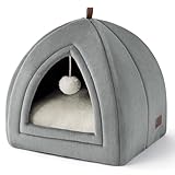 Bedsure Katzenhöhle große Katzen Grau - Faltbare Katzenbett mit waschbaren Kissen, Katzenzelt für Kätzchen kleine, mittelgroße Haustier, weiches und warmes Katzenhaus für drinnen, 38x38x38cm