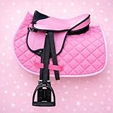 Brama West Holzpferd Sattel Set „My Happy Pony“ | Sattel für Shetty Pony Holzpferd Plüschpferd | mit Satteldecke, Sattelgurt, Steigbügel & Steigbügelriemen - Rosa