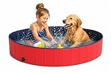 lionto Hundepool faltbar aus kratzfestem PVC-Material, Ø 80 cm, Höhe 20 cm, Anti-Rutsch-Belag & Abflussstopfen für schnelle Entleerung, Keine Pumpe benötigt, robuster Kinderpool, blau/rot