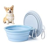 Faltbare Reisenäpfe,Silikon Wassernapf für Hunde,2 Stück Makronenfarben Tragbarer Hund Futternapf,Hunde Reise Wanderungen and Camping (Blau + Grau, 350ml)