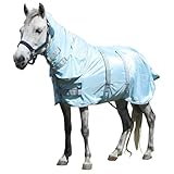 Gallopoff Pony Fliegendecke mit abnehmbarem Halsteil, atmungsaktiv & leicht, bequem, Sommerdecke für Mini-, Shetty- & Zwergpferde, verstellbare Brust- & Bauchgurte Blau 110 cm