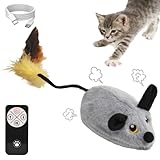 DAOUZL Elektrische Spielmaus für Katzen, Fernbedienung Maus Katzenspielzeug, Interaktives Katzenspielzeug mit LED-Licht Realistischen Geräuschen USB-Aufladung, Katzen (Grau)