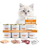 Lucky Kitty Katzenfutter Nass, 95% Fleisch I Katzenfutter ohne Getreide & Zucker, Lebensmittelqualität I Nassfutter für Katzen & Kitten, Keine Zusätze I Katzennassfutter Made in Germany I 8x200g Mix