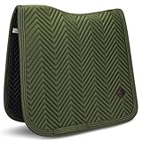 Equimour Dressurschabracke Classic Sage – Satin Schabracke für Pferde, anatomisch, atmungsaktiv mit Bamboo Lining & Glitzerborde, veganes Leder-Patch, edles Reitzubehör für Dressur