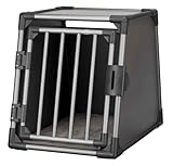 TRIXIE Hunde-Transportbox Aluminium in graphit – S: 48 × 56 × 61 cm, stabile und geräuscharme Hundebox mit abgeschrägten Seiten, Sicherheitsverschluss & rutschfester Liegematte – 39336