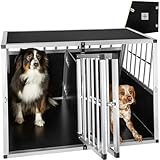 tectake® große Hundebox Auto oder Hundebox für Zuhause. Aluminium Doppel Hundetransportbox mit Trennwand, leicht und stabil, Auto Kofferraum Transportbox für bis zu 2 Hunde 104x90,5x69cm