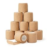 Selbsthaftende Bandage, kohäsive Haftbandage 5 cm X 4.5 m, 12 Rollen selbstklebender Verband für Verstauchungen und Schwellungen des Handgelenks (beige)
