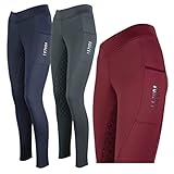 Lazura - Winter-Reitleggings für Damen Thea | Thermo-Leggings m. Silikon-Vollbesatz & Warmer Innenseite | Winter-Reithose m. Komfortbund & Handytasche | Reitbekleidung in Dark Navy | Größe 32/34
