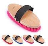 netproshop Weiche Kardätsche Pferdebürste mit Holzgriff und Nylonband, Farbe:Pink