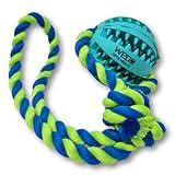 WEPO zahnpflege hundespielzeug, robuste robuste Spinner Ball mit Noppen aus Naturkautschuk, Kauball mit Seil zum Werfen, für Hunde und Welpen, verschleißfester Wurfball, Snackball