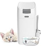 LittyCat® Katzenstreu Eimer inkl. Schaufel & 1 Nachfüllkassette • Geruchsdichter Entsorgungseimer für Katzenstreu • klick System mit Einhandbedienung • Katzenklo Mülleimer