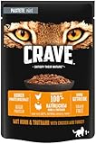 Crave Adult Katzennassfutter Pastete mit Huhn & Truthahn, 24 Portionsbeutel, 24x85g – Premium Katzenfutter nass, Proteinreich und ohne Getreide