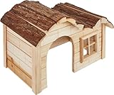 Kerbl Pet Häuschen Welle Nature, Kleintierhaus, Nagerhaus, Natur, 30x20x20cm, Holz, Hasen, Kaninchen, Meerschweinchen, Hamster, zum Annagen, vormontiert
