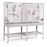 Montana Cages | Premium Vogelkäfig New Madeira Double Vogelkäfig für Finken, Sittiche, 6 Lenkrollen, 4 Edelstahlnäpfe, AVILON Pulverbeschichtet, Platinum Edition, ca. 165 x 56 x 158cm