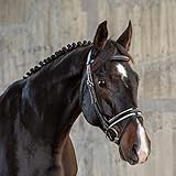 Sunride englisch kombinierte Trense Hawaii mit Zügel, aus weichem Echtleder, farbig unterlegt, verstellbar und anatomisch (Pony, schwarz/weiß)