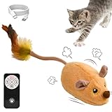 DAOUZL Elektrische Spielmaus für Katzen, Fernbedienung Maus Katzenspielzeug, Interaktives Katzenspielzeug mit LED-Licht Realistischen Geräuschen USB-Aufladung, Katzen (Gelb)