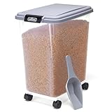 Nobleza - Futterbehälter für Haustiere 30 L, für Haustiere, Lebensmittelbox mit Rädern, Klappdeckel, Luftdicht, Transparent, Rollen und Schaufel, für Hunde und Katzen, Grau