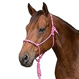Knotenhalfter Pferd, Trainingshalfter aus stabilem Seil, Rope Halfter Bodenarbeit, verstellbar, Pferdehalfter Pink Lila (Pink, Vollblut (Cob))