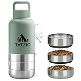 TATZIO Reiseflasche 4-in-1 für Hunde & Katzen aus Edelstahl – Isolierter Wasser- & Futterbehälter für Haustiere– Auslaufsicherer Reisenapf mit 3 Zusatzbehältern für Unterwegs Grün 1000ml