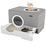 YITAHOME Katzenklo mit Deckel, Großes Geruchloses Katzentoilette Hop In, mit Herausziehbarer Schublade und Abfallschaufel (Grau)