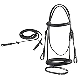 Start Trense Pferd mit Zügel – Anatomisches Trensenzaum Leder für Shetty, Pony, Vollblut, Warmblut, Kaltblut – Englisch kombiniertes Reithalfter, gepolstert & komfortabel (Cob, Schwarz)