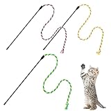 simarro Katzenfederstab-Spielzeug, interaktiver Katzenstab, Spielzeug für Indoor-Katzen, Erwachsene, bunte Federn, Kätzchen, Katzenstab-Spielzeug für Indoor-Katzen, Spieljagd, Übung (farbiges Seil), 3
