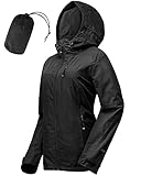 33,000ft Regenjacke Damen Wasserdicht Outdoorjacke Atmungsaktiv Herbst Übergangsjacke Leichte Jacke mit Kapuze Windbreaker zum Wandern Reisen Treking Fahrrad schwarz 42