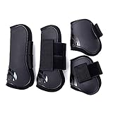 Merauno® Gamaschen Pferde 4er Set Gamaschen Paar für vorne hinter Hartschale und Klettverschluss für Damen& Herren PU Robust Elastisch Tendon Boots Classic (L(WB), Schwarz)