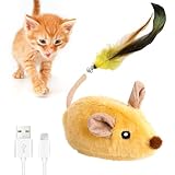 Zinueen Katzenspielzeug Elektrisch Spielmaus, Magic Maus Katze, Interaktives Katzenspielzeug Mäuse mit Federschwanz und Glocke, USB-Aufladung, für Katzenauslauf und Gegen Langeweile