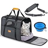 Morpilot Katzentransportbox für große Katzen und Welpen bis 7kg, Katzenbox Hundetasche mit Sicherheit Reißverschlüsse Faltbare Schale, Transportbox Katze Hunde für Der Gang zum Tierarzt Auto Fugzeug