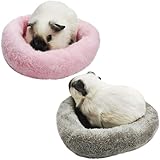 Docache 2-er Set Kuschel-Bett für Kleintiere - 14/20 cm, kuschelig-weiches Plüsch-Nest für Hamster, Meerschweinchen, Igel & Co – waschbar (Rosa und grau, L)