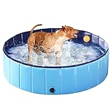 Yaheetech Hundepool faltbar, Planschbecken für Hunde 120 x 30 cm, Anti-Rutsch-Platten, Schnelle Entwässerung, Hundebadewanne mit Badebürste & 4 Flicken, Swimmingpool Verdickt PVC, Blau