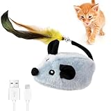 Zinueen Katzenspielzeug Elektrisch Spielmaus, Magic Maus Katze, Interaktives Katzenspielzeug Mäuse mit Federschwanz und Glocke, USB-Aufladung, für Katzenauslauf und Gegen Langeweile