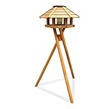 HABAU Vogelhaus mit Futtersilo und Ständer | Futterhaus für Wildvögel montiert | Silo aus Kunststoff | Sechseckiges Haus für Wildvögel (Braun)
