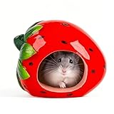 LATRAT Erdbeer Form Höhle Keramik Haus, Kleintierversteck aus Keramik für Haustiere Hamster, Hamster Versteck Liebenswürdig Hamsterhaus