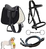 My Sweet Pony® Kinder Shetty Sattel-Set + Trense + Gebiss + Zügel | für Pony Shetty und Holzpferd | Alles enthalten | Komplett-Set | Ideal für erste Reitversuche | Sattel DIN geprüft