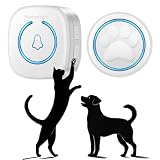 A6 Wht Katzenklingel & Hundeklingel – Kabellose Haustier-Türklingel für Außenbereich, 300 m Reichweite, 60 Melodien, LED-Signal, Wasserdicht, Buzzer Hund & Katzen (1 Klingeltaster + 1 Empfänger)