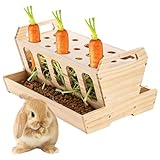 Große Heuraufe aus Naturholz für Kaninchen & Nager, Stabil Stehende Futterraufe mit Karottenhalter, 30 x 21 x 18 cm Zubehör für Kaninchenstall Meerschweinchen Hasen Hamster Mäuse Ratten