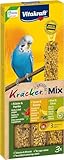 Vitakraft Kräcker Mix, Vogelsnack, für Wellensittiche, Knabberstangen, mit Kräutern und Paprika, mit Kiwi und Citrus, mit Banane und Sesam, ohne Zusatz von Zucker (1x 90g)